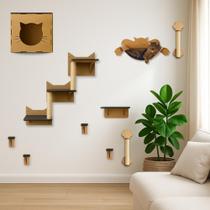 Playground para Gatos 10 Peças Rede Toca Nicho Escada Arranhadores Diversão Escalada Poleiro