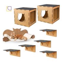 Playground Para Gatos 8 Peças Brinquedo de Gato com Prateleiras Nicho Rede em MDF - Mondo Box