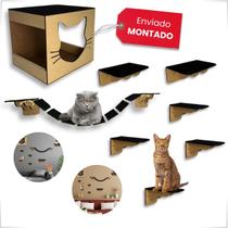 Playground Para Gatos 8 Peças Mdf Com Carpete Ponte Prateleira Degrau Caixa Casa