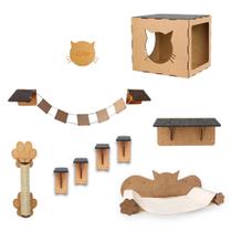 Playground Para Gatos 9 Peças Brinquedo de Gato com Arranhador Nicho Ponte Degrau Rede em Mdf - Box Fan Playground Para Gatos 9 Peças Brinquedo de Gato com Arranhador Nicho Ponte Degrau Rede em Mdf - Box Fan