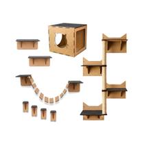 Playground Para Gatos 9 Peças MDF Casinha Nicho Escalada Arranhador Prateleiras Degraus Parede Pet