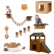 Playground Para Gatos Com Arranhador Nicho Ponte Degrau Rede Casinha em MDF