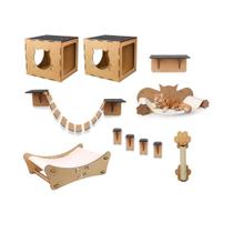 Playground para Gatos Suspenso Parede Kit 11 Pçs Caminha de Chão Prateleira Nicho Degraus Ponte Mdf