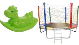 Playground Pula Pula Infantil Médio 2,30m + Gangorra Infantil Dinossauro 1 lugar Infantil-Brinquedos Premium