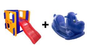 Playjunior Escorregador Casinha PLAYGROUND + Gangorra CACHORRINHO super divertida - O combo perfeito para a diversão