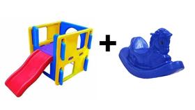 Playjunior escorregador infantil / Playground e 1 Gangorra Cavalinho super divertida azul - ( INFANTIL)