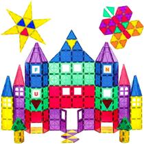 Playmags Blocos Magnéticos 3D para crianças Conjunto de 100 blocos para aprender formas, cores e alfabeto STEM Brinquedos magnéticos desenvolvem habilidades motoras e criatividade-Colorido, Durável Magnet Building Tiles & Idea Book