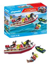 Playmobil Barco de Bombeiros com Jet Ski Aquático Brinquedo Conjunto 52 peças