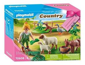 Playmobil Country Fazenda - Fazendeira Com Animais 31 peças - Sunny