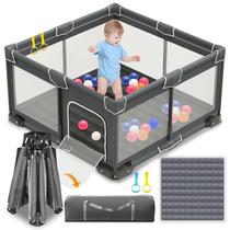 Playpen ICAREWAY dobrável 50x50cm com tapete para bebês cinza escuro