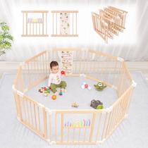 Playpen Ulnxiy Dobrável de Madeira com Portão para Bebês 142x142x60cm