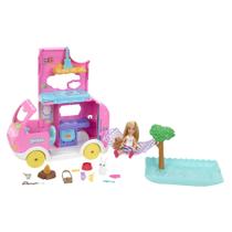 Playset Barbie Chelsea 2 em 1 Camper com boneca pequena e 2 animais de estimação