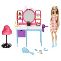 Playset Cabeleireiro Barbie, Cabelo Longo e Mudança de Cor