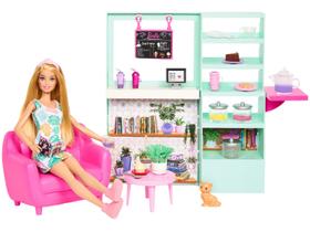 Playset Conjunto Boneca Menina Barbie Loira Fashion Fashionista Hora Do Chá Loja De Café Com Acessórios Mattel