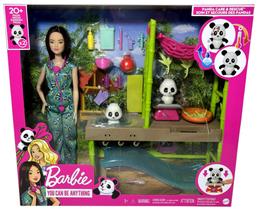 Playset Conjunto Boneca Menina Barbie Morena Oriental Profissões Veterinária Resgate Dos Pandas Com Acessórios E Mini Pet Animal Boneco Panda Mattel