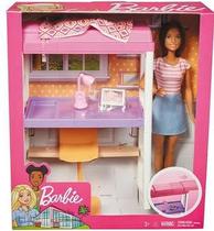 Playset e Boneca Barbie Móveis e Acessórios Quarto e Escritório Morena Mattel