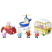 Playset Peppa Pig O pequeno veículo da Peppa com helicóptero, trailer, carro e 5 bonecos