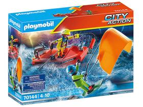 Playset Playmobil City Action Lancha de Resgate - Kitesurfer Sunny Brinquedos 30 Peças