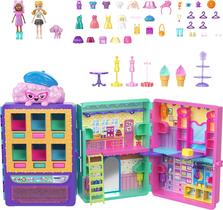 Playset Polly Pocket Dolls e máquina de venda automática com 2 bonecas e animal de estimação