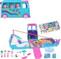 Playset Polly Pocket Micro Dolls com van de acampamento transformadora