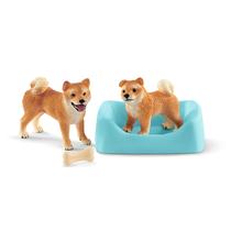 Playset Schleich Farm World - 4 Peças com Mãe e Filhote Shiba Inu