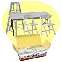 Playset Ultimate Ladder, mesa e cadeiras prateadas para luta livre