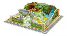 Playset ZOOLÓGICO Em Madeira Brinquedo Com 12 Animais