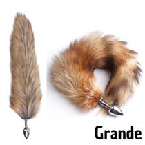 Plug Aço Grande Cauda Raposa Anal Pelugem Marrom 9 x 4 Cm