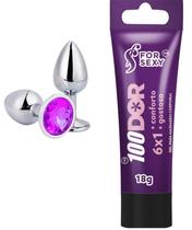 Plug Aço Inox G + Gel Lubrificante Anestésico Anal 6 em 1 Plug Aço Inox G + Gel Lubrificante Anestésico Anal 6 em 1