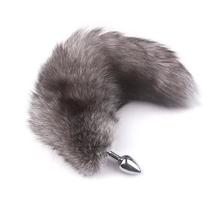 Plug Anal 3 cm Rabo Grosso de Branco, Cinza e Preto 30cm