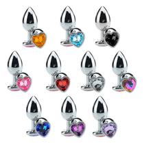 Plug Anal Aço Inoxidável Tam.m Joia Formato Coração Roxo