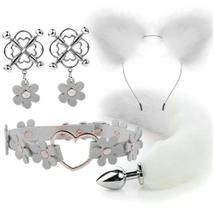 Plug Anal C/ Calda de Pelúcia Raposa, Tiara Orelha de Pelúcia, Par de Grampos, choker Kit 4em1 Plug Anal C/ Calda de Pelúcia Raposa, Tiara Orelha de Pelúcia, Par de Grampos, choker Kit 4em1