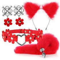 Plug Anal C/ Calda de Pelúcia Raposa, Tiara Orelha de Pelúcia, Par de Grampos, choker Kit 4em1 Plug Anal C/ Calda de Pelúcia Raposa, Tiara Orelha de Pelúcia, Par de Grampos, choker Kit 4em1