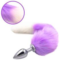 Plug Anal Cauda de Raposa Branco e Lilás