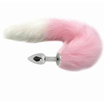 Plug Anal Cauda de Raposa Branco e Rosa