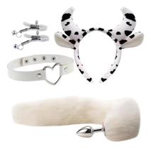 Plug Anal Cauda Kit Fantasia Luxo Grampo Colar Tiara Bdsm