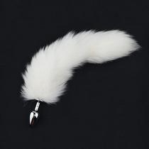 Plug Anal com Cauda de Raposa Longa - Branco em Aço Inoxidável Plug Anal com Cauda de Raposa Longa - Branco em Aço Inoxidável