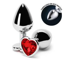 Plug Anal com Joia Coração Vermelha Tamanho P 7cm X 2,8cm Plug Anal com Joia Coração Vermelha Tamanho P 7cm X 2,8cm