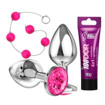 Plug Anal com Joia em Aço + Gel Dessensibilizante Anal + Bolinhas Tailandesas M