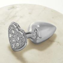Plug anal cônico em metal com joia cravada em sua base no formato de coração cromado hard