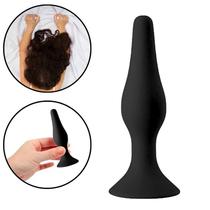 Plug Anal Cônico em Silicone com Ventosa Aveludado 16,0 x 3,9cm Facilitador Preto Cone Macio Sex Shop