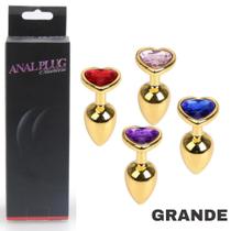 Plug Anal Coração Dourado em Aço Inox Com Cristal Grande - Steal Butt Plug