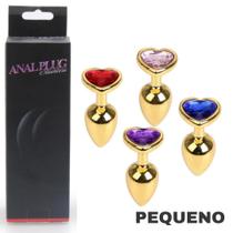 Plug Anal Coração Dourado em Aço Inox Com Cristal Pequeno Steal Butt Plug