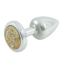 Plug Anal Cromado em ABS com Pedra Cravejada em Strass Dourada - HARD Plug LESS