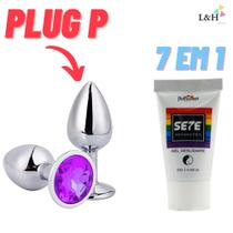Plug anal de aço com cristal + sete sensações gel deslizante 25g