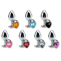 Plug Anal de Aço Inoxidável Tamanho P Joia Formato Coração Cor:Rosa