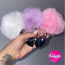 Plug anal de aço prata com pompom Plug anal de aço prata com pompom