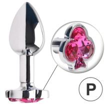 Plug anal de Metal Cromado Com Pedra Naipe de Paus Tamanho P