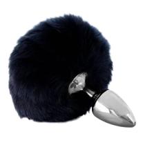 Plug anal de metal cromado com rabo pompom preto - HARD