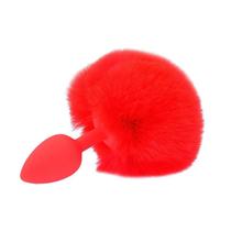 Plug Anal de Silicone com Pompom de Pelúcia Vermelho Tamanho P 7 x 2,8 cm
